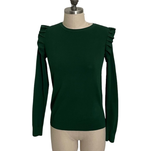 Ann Taylor Green Crew Neck Sweater with Ruffle Detail Size XS - Picture 1 of 8